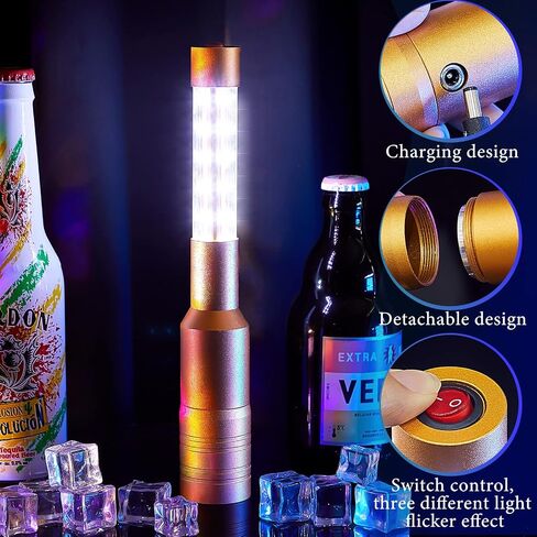 4 Pieces LED Strobe Baton Lights Led Bottle Service Sparklers Rechargeable Champagne Bottle Topper Lights for VIP Nightclubs Party Event (Gold) in Kuwait