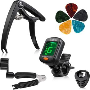 Guitar Accessories Set 10 Pieces Guitar Tool Kit Including Guitar Capo, Tuner, String Winder, Guitar Strap, Guitar Picks, Guitar Bones Pick Holder for acoustic electric guitar player