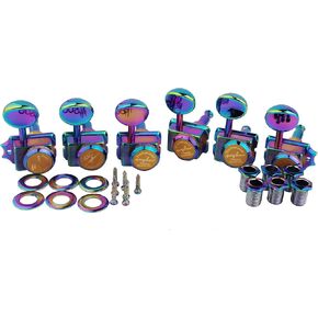 Guyker 6-in-line Vintage Guitar Lock String Tuners – Locking Tuning Key Pegs Machine Heads Replacement Parts for ST TL Style Electric Guitars Gear Ratio 1:15 – Chameleon Rainbow