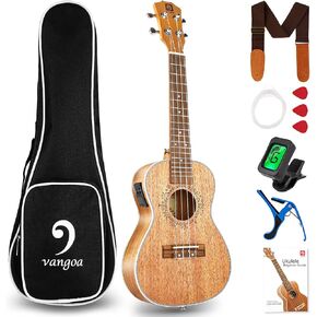 Concert Ukulele, 23 Inch Ukulele Concert Mahogany Electric Kit for Beginner Starter Bundle Professional Four String Ukelele Hawaiian Uke Bundle, By Vangoa