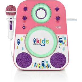 Singing Machine Kid's SMK250PB Mood LED Glowing Bluetooth Sing-Along Speaker with Wired Youth Microphone Doubles as a Night Light, Purple/Blue