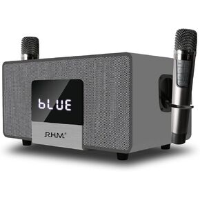 جهاز كاريوكي RHM K222، مكبر صوت بلوتوث مع 2 ميكروفونات لاسلكية UHF، 5 أوضاع صوت، دعم بصري، بلوتوث، AUX، USB، الكمبيوتر الشخصي، مكبر صوت خشبي للحفلات للتلفزيون، والحفلات المنزلية، والكاريوكي، والاجتماعات