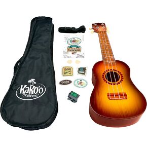 KaKo'o Music Sandalwood الحائز على جائزة سوبرانو القيثارة - موالفات معدنية موجهة وأوتار نايلون ممتازة - كتاب دليل تعلم الحبال السهلة - حقيبة حمل وحزام لعب القيثارة (خشب الصندل)