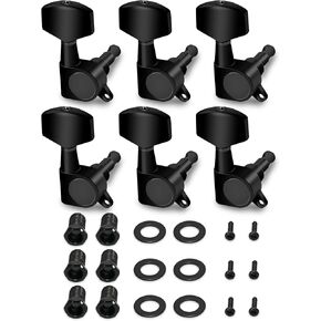 Metallor Sealed String Tuning Pegs Tuning Keys Machines Heads Tuners 6 In Line Right Handed Electric Guitar Acoustic Guitar Parts Replacement Black.