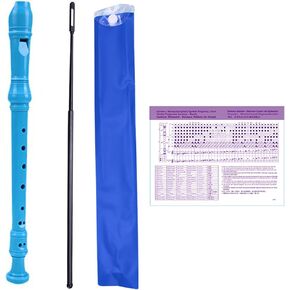 German Style 8 Hole Soprano Recorder Instrument for Chrildren Kids Beginner Graduation or Back to School Gift with Cleaning Rod and Instruction (Blue)