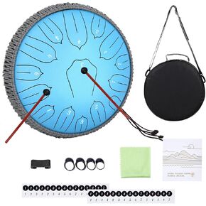 12 Inch Steel Tongue Drum for Adults: Handpan Drum Set 15 Notes with Music Book Mallets and Carry Bag-Steel Drum for Musical Education Meditation Yoga Chakra (Blue)