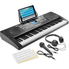 Ashthorpe 61-Key Digital Electronic Keyboard Piano مع مفاتيح كاملة الحجم للمبتدئين، تتضمن سماعات الرأس والميكروفون وملصقات الكلمات الرئيسية in Kuwait