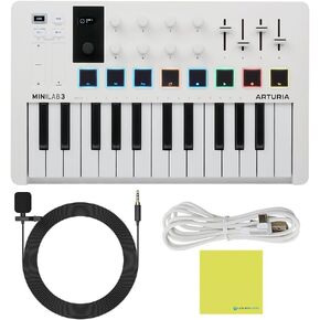 Arturia MiniLab 3 Mini Hybrid Keyboard Controller, USB Lavalier Microphone, USB Cable & Liquid Audio Polishing Cloth - 25 Keys MIDI Keyboard for Music Studio Equipment Software Included (w/USB-C Lav)