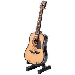 Miniature Guitar, Mini Wooden Miniature Guitar Model with Guitar Stand Case Model Display Mini Ornaments for Home Office Decor Birthday (16CM)