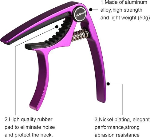 كابو جيتار، مشبك مفتاح كابو من الالومنيوم مي لاند للجيتار الصوتي/الغيتار الكهربائي/القيثارة / القيثارة مع ريشة جيتار وحامل ريش جلدية ودبابيس سحب متضمنة in Kuwait