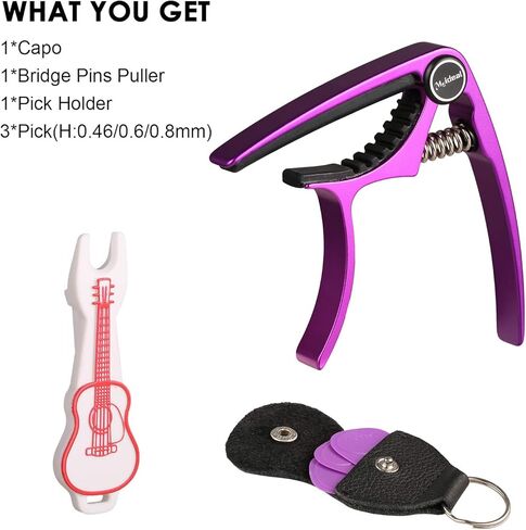 كابو جيتار، مشبك مفتاح كابو من الالومنيوم مي لاند للجيتار الصوتي/الغيتار الكهربائي/القيثارة / القيثارة مع ريشة جيتار وحامل ريش جلدية ودبابيس سحب متضمنة in Kuwait