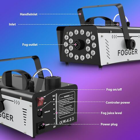 Dibaful 1200W Smoke Machine Fog Machine with 18 RGB Lights for Party, 6000 CFM, Remote Control, Perfect for Halloween, Wedding, Christmas, Stage and Effect, Smoke Bombs for Photography in Kuwait