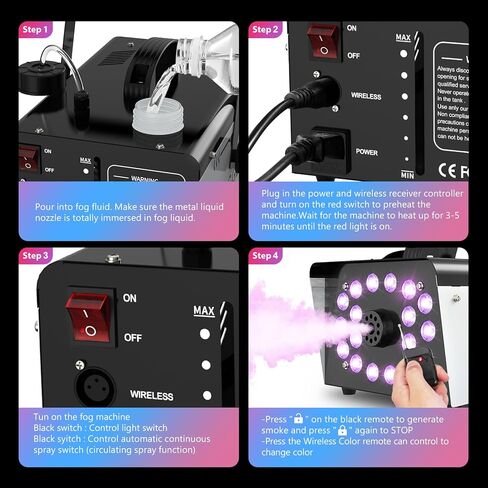 Dibaful 1200W Smoke Machine Fog Machine with 18 RGB Lights for Party, 6000 CFM, Remote Control, Perfect for Halloween, Wedding, Christmas, Stage and Effect, Smoke Bombs for Photography in Kuwait