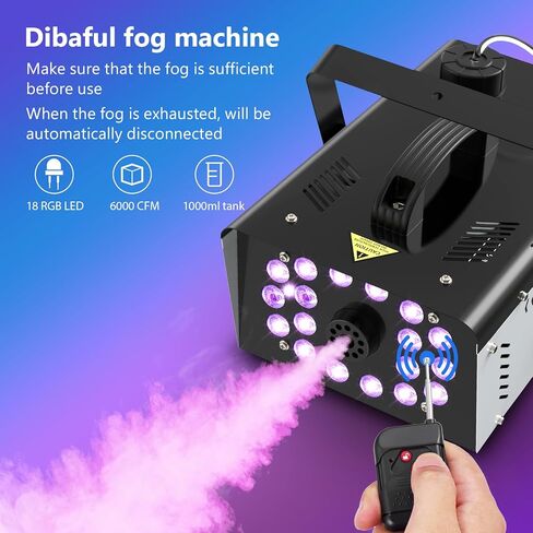 Dibaful 1200W Smoke Machine Fog Machine with 18 RGB Lights for Party, 6000 CFM, Remote Control, Perfect for Halloween, Wedding, Christmas, Stage and Effect, Smoke Bombs for Photography in Kuwait