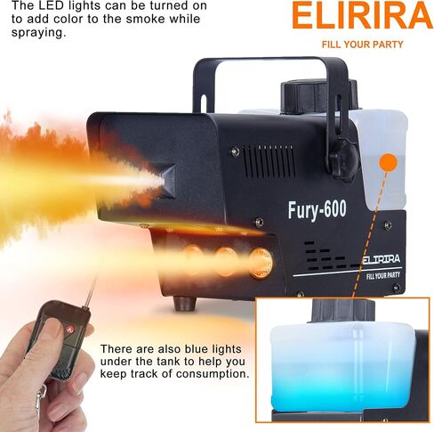 ELIRIRA آلة الضباب آلة الدخان حافظة معدنية LED ضوء 600W و3500CFM ضباب مع جهاز تحكم عن بعد لاسلكي وسلكي لأعياد الميلاد وحفلات الزفاف والهالوين DJ وتأثير المسرح مع حماية آمنة in Saudi Arabia