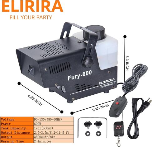 ELIRIRA آلة الضباب آلة الدخان حافظة معدنية LED ضوء 600W و3500CFM ضباب مع جهاز تحكم عن بعد لاسلكي وسلكي لأعياد الميلاد وحفلات الزفاف والهالوين DJ وتأثير المسرح مع حماية آمنة in Saudi Arabia