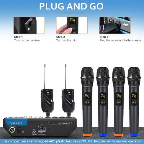 ميكروفونات لاسلكية ذات تردد فوق العالي من Whitesand، مجموعة ميكروفون لاسلكي مزدوج مع ميكروفونين ديناميكيين محمولين، ترددات 2 × 30، جهاز استقبال صغير، ميكروفون للغناء، الكاريوكي المنزلي، DJ، الكنيسة، الزفاف (WSM-200) in Kuwait