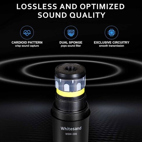 ميكروفونات لاسلكية ذات تردد فوق العالي من Whitesand، مجموعة ميكروفون لاسلكي مزدوج مع ميكروفونين ديناميكيين محمولين، ترددات 2 × 30، جهاز استقبال صغير، ميكروفون للغناء، الكاريوكي المنزلي، DJ، الكنيسة، الزفاف (WSM-200) in Kuwait