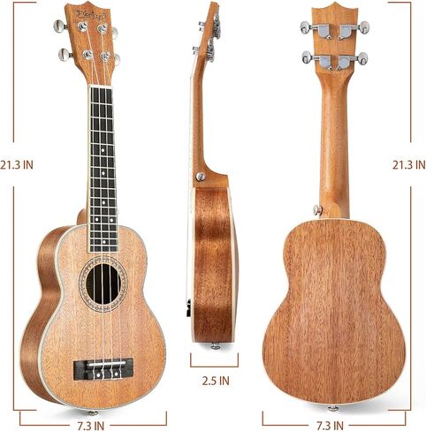 Everjoys Soprano Ukulele Mahogany 21 inch - Professional Wooden Ukelele Instrument Kit With Gig Bag Strap Picks Strings Free Online Lessons All in One Kit in Kuwait