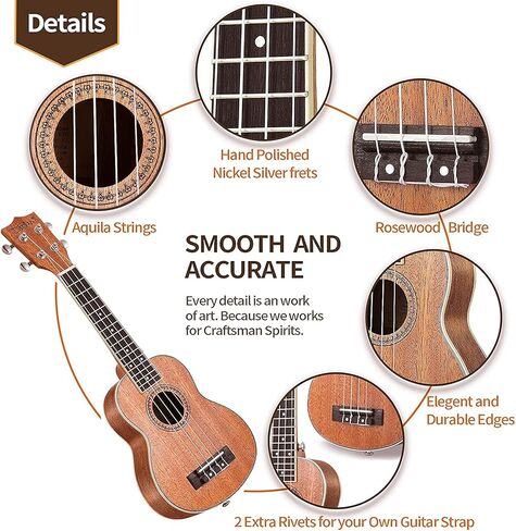 Everjoys Soprano Ukulele Mahogany 21 inch - Professional Wooden Ukelele Instrument Kit With Gig Bag Strap Picks Strings Free Online Lessons All in One Kit in Kuwait