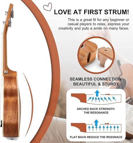 Everjoys Soprano Ukulele Mahogany 21 inch - Professional Wooden Ukelele Instrument Kit With Gig Bag Strap Picks Strings Free Online Lessons All in One Kit in Kuwait