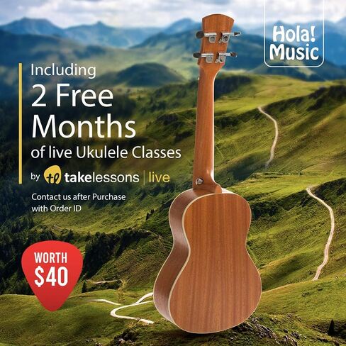 Concert Ukulele Bundle - LEFT HANDED, Deluxe Series by Hola! Music (Model HM-124LFT+), Bundle Includes: 24 Inch Mahogany Ukulele with Aquila Nylgut Strings Installed, Padded Gig Bag, Strap and Picks in Kuwait