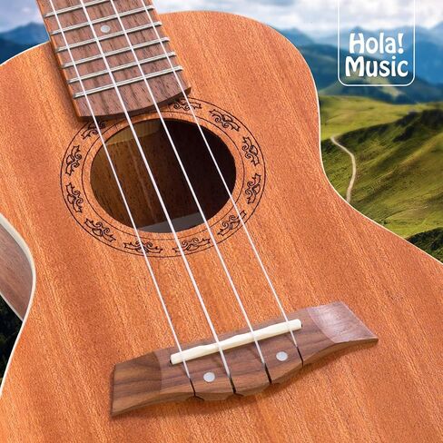 Concert Ukulele Bundle - LEFT HANDED, Deluxe Series by Hola! Music (Model HM-124LFT+), Bundle Includes: 24 Inch Mahogany Ukulele with Aquila Nylgut Strings Installed, Padded Gig Bag, Strap and Picks in Kuwait