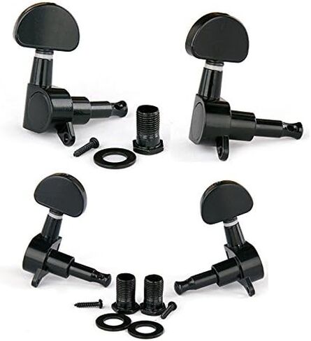 YMC TP20 سلسلة 6 قطع أجزاء الغيتار 3 يسار 3 رؤوس آلة يمين مقابض سلسلة الغيتار ضبط أوتاد رأس الآلة للجيتار الكهربائي أو الصوتي مع 2 قطعة أقفال حزام، أسود in Kuwait