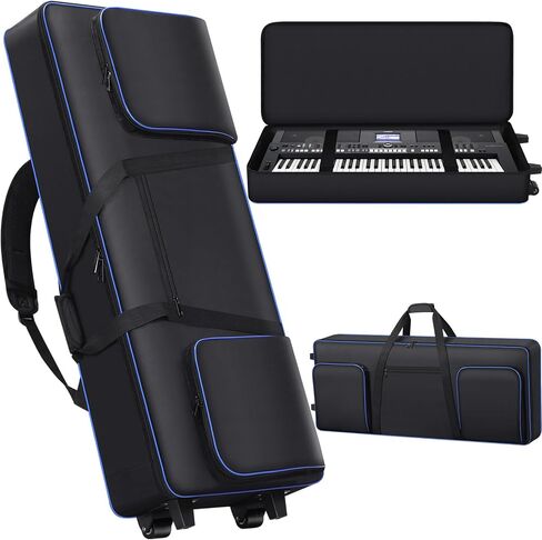 61 key Keyboard Case with Wheels (Interior Size: 40.5" * 16.5" * 5.5") | 61 Key Keybpard Piano Bag Thick Padded Case | 61 Key Keyboard Rolling Bag Keyboard Case Roller Bag with 3 Poskets (Gray) in Kuwait