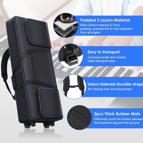 61 key Keyboard Case with Wheels (Interior Size: 40.5" * 16.5" * 5.5") | 61 Key Keybpard Piano Bag Thick Padded Case | 61 Key Keyboard Rolling Bag Keyboard Case Roller Bag with 3 Poskets (Gray) in Kuwait