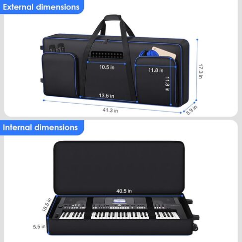 61 key Keyboard Case with Wheels (Interior Size: 40.5" * 16.5" * 5.5") | 61 Key Keybpard Piano Bag Thick Padded Case | 61 Key Keyboard Rolling Bag Keyboard Case Roller Bag with 3 Poskets (Gray) in Kuwait