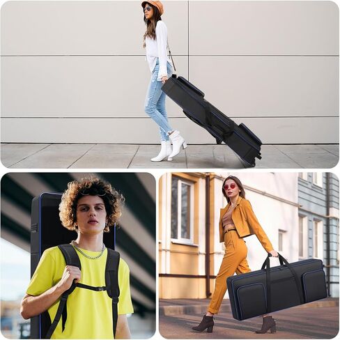 61 key Keyboard Case with Wheels (Interior Size: 40.5" * 16.5" * 5.5") | 61 Key Keybpard Piano Bag Thick Padded Case | 61 Key Keyboard Rolling Bag Keyboard Case Roller Bag with 3 Poskets (Gray) in Kuwait