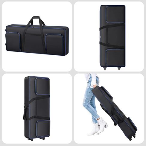61 key Keyboard Case with Wheels (Interior Size: 40.5" * 16.5" * 5.5") | 61 Key Keybpard Piano Bag Thick Padded Case | 61 Key Keyboard Rolling Bag Keyboard Case Roller Bag with 3 Poskets (Gray) in Kuwait