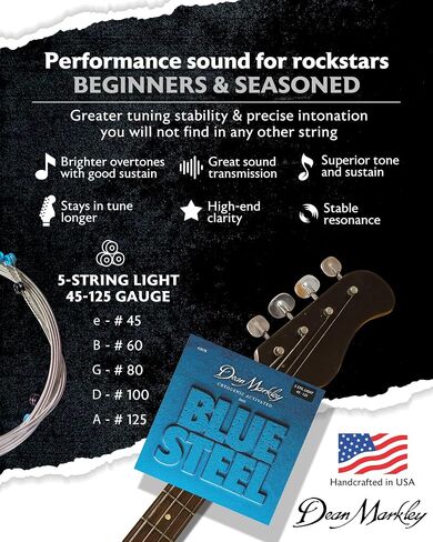 Dean Markley Electric Bass Guitar Strings 2678 Blue Steel Electric Short Scale 45-125 Light Gauge, Cryogenically Processed for Longer Life, Superior Tone Performance & Tuning Stability in Kuwait