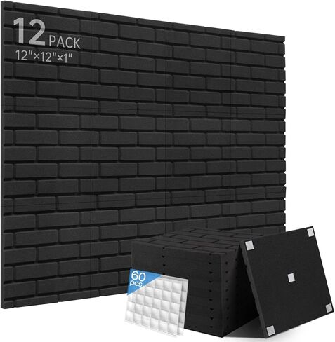 ألواح إسفنجية ذاتية اللصق مقاومة للصوت، 24 حزمة من الألواح الصوتية، ألواح حائط عازلة للصوت عالية الكثافة، لوحات صوتية لصناديق البيض، تمتص الضوضاء وتقلل الصدى للاستوديو المنزلي، 1 بوصة × 12 بوصة × 12 بوصة in Kuwait