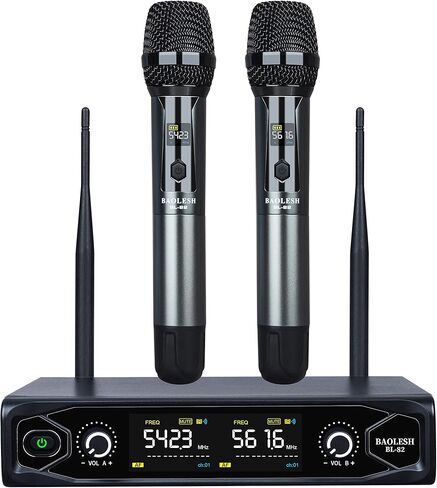 ميكروفون لاسلكي UHF من باوليش، نظام ميكروفون لاسلكي محمول متعدد القنوات للكاريوكي المنزلي والاجتماعات والحفلات والكنيسة والدي جيه وحفلات الزفاف 542.30mhz-561.60mhz 30 تردد قابل للتعديل BL-82 in Kuwait
