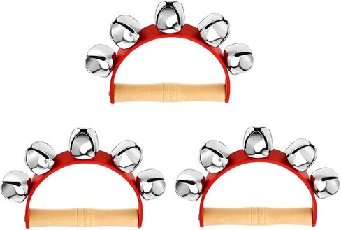 3 Pieces Christmas Handheld Sleigh Bells Christmas Bells Music Bell Musical Instrument Wooden Handle Bells Christmas Valentine Day Crafts Decoration (5 Bells) Royal Black in Saudi Arabia