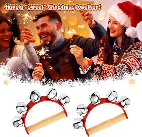 3 Pieces Christmas Handheld Sleigh Bells Christmas Bells Music Bell Musical Instrument Wooden Handle Bells Christmas Valentine Day Crafts Decoration (5 Bells) Royal Black in Saudi Arabia