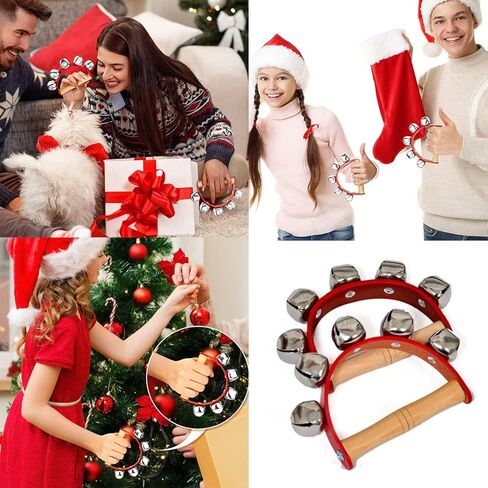 3 Pieces Christmas Handheld Sleigh Bells Christmas Bells Music Bell Musical Instrument Wooden Handle Bells Christmas Valentine Day Crafts Decoration (5 Bells) Royal Black in Saudi Arabia