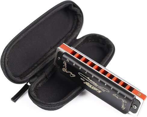 Easttop Harmonica Key of C 10 فتحات 20 نغمة هارمونيكا C Blues مع حافظة عالية الجودة عالية التحمل للاعبين المحترفين والمبتدئين والطلاب والأطفال وهدية الأطفال (الجزء العلوي الشرقي) - أسود in Kuwait