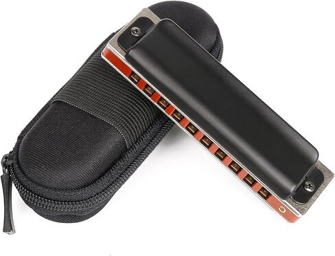 Easttop Harmonica Key of C 10 فتحات 20 نغمة هارمونيكا C Blues مع حافظة عالية الجودة عالية التحمل للاعبين المحترفين والمبتدئين والطلاب والأطفال وهدية الأطفال (الجزء العلوي الشرقي) - أسود in Kuwait