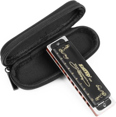 Easttop Harmonica Key of C 10 فتحات 20 نغمة هارمونيكا C Blues مع حافظة عالية الجودة عالية التحمل للاعبين المحترفين والمبتدئين والطلاب والأطفال وهدية الأطفال (الجزء العلوي الشرقي) - أسود in Kuwait