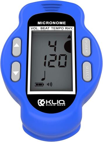 KLIQ MicroNome - جهاز ميترونوم رقمي صغير قابل لإعادة الشحن - مع مكبر صوت (الحجم الرقمي، تعديل الإيقاع والإيقاع) مصمم للاستخدام مع البيانو والجيتار والساكسفون والفلوت والكمان والطبل (أزرق) in Kuwait