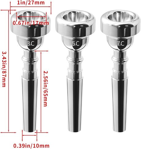 Biaundo Trumpet Mouthpiece, Silver Plated 7C Trumpet Mouthpiece Brass Mouthpiece Replacement Trumpet Accessories Instruments Mouthpiece for Beginners, Professional Players in Kuwait