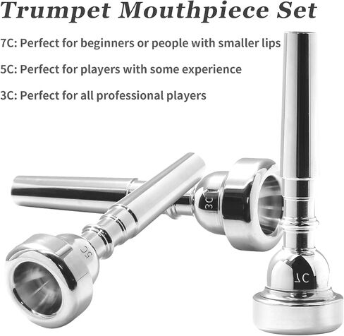Biaundo Trumpet Mouthpiece, Silver Plated 7C Trumpet Mouthpiece Brass Mouthpiece Replacement Trumpet Accessories Instruments Mouthpiece for Beginners, Professional Players in Kuwait