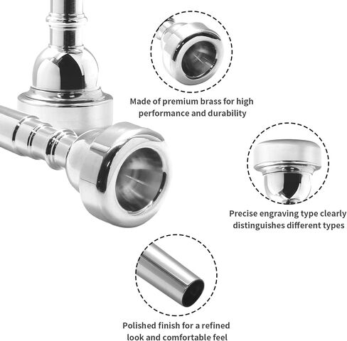 Biaundo Trumpet Mouthpiece, Silver Plated 7C Trumpet Mouthpiece Brass Mouthpiece Replacement Trumpet Accessories Instruments Mouthpiece for Beginners, Professional Players in Kuwait