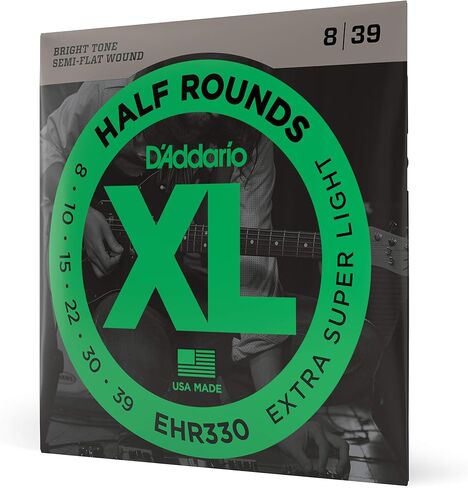 D'Addario Guitar Strings - XL Half Rounds Electric Guitar Strings - Semi-Flat Wound - Bright Tone, Smooth Feel, Reduced Finger Noise - EHR310 - Regular Light, 10-46 in Saudi Arabia
