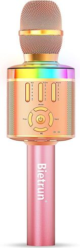 بيترون ميكروفون كاريوكي بلوتوث للبالغين والاطفال مع 4 اصوات سحرية وصدى، ميكروفون لاسلكي ديناميكي محمول لاسلكي قابل لاعادة الشحن مع مكبر صوت، ضوء RGB، وقت عمل 8 ساعات، AUX، TF in Kuwait
