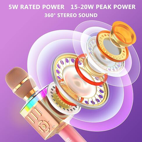 بيترون ميكروفون كاريوكي بلوتوث للبالغين والاطفال مع 4 اصوات سحرية وصدى، ميكروفون لاسلكي ديناميكي محمول لاسلكي قابل لاعادة الشحن مع مكبر صوت، ضوء RGB، وقت عمل 8 ساعات، AUX، TF in Kuwait