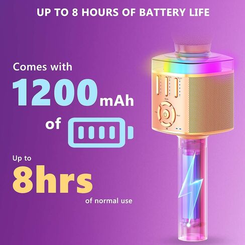 بيترون ميكروفون كاريوكي بلوتوث للبالغين والاطفال مع 4 اصوات سحرية وصدى، ميكروفون لاسلكي ديناميكي محمول لاسلكي قابل لاعادة الشحن مع مكبر صوت، ضوء RGB، وقت عمل 8 ساعات، AUX، TF in Kuwait